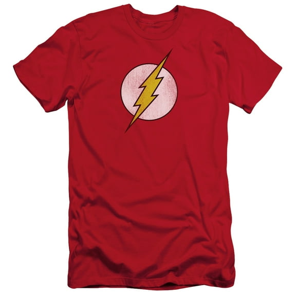 DC Comics Men's  Flash Logo Distressed Slim Fit T-shirt Red