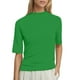 thumbnail image 1 of Top informal de mujer de color liso con cuello medio alto y manga corta: diseño básico fluido, bolsillos funcionales, adecuado para primavera/verano/otoño, 1 of 5