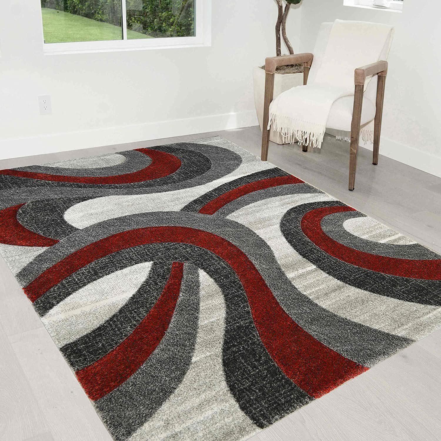 HR Swirls Thick Soft Plush 3D Textured Rug 5' x 7' Area Rugs, Lava and ...