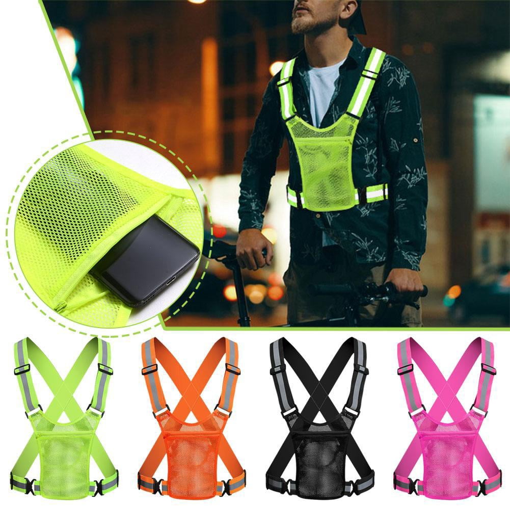 Reflective Safety Vest with Storage Pocket, Adjustable High Visibility Running Vest for Night Walking, Cycling, Hiking Outdoor Safety