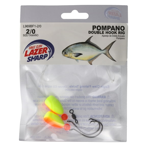 Lazer Sharp Double Hook Pompano Rigs – Mono 2 Hook Rig 30”- Inline Circle Hooks-Black-Size 2/0 - Bullet Floats-Orange/Yellow - Crane Swivel – Dual Lock Snap – Red Beads – 1 pack