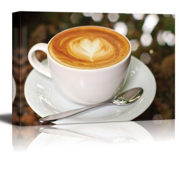 Canvas Prints Wall Art - Cappuccino/Latte Coffee with Heart Shape | Modern Wall Decor/Home Decoration Stretched Gallery Canvas Wrap Giclee Print & Ready to Hang - 16" x 24"