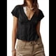 thumbnail image 2 of Blusa de Encaje con Cuello en V para Mujer, Corta, Fruncida, Ropa de Verano para Vacaciones Negro L, 2 of 8