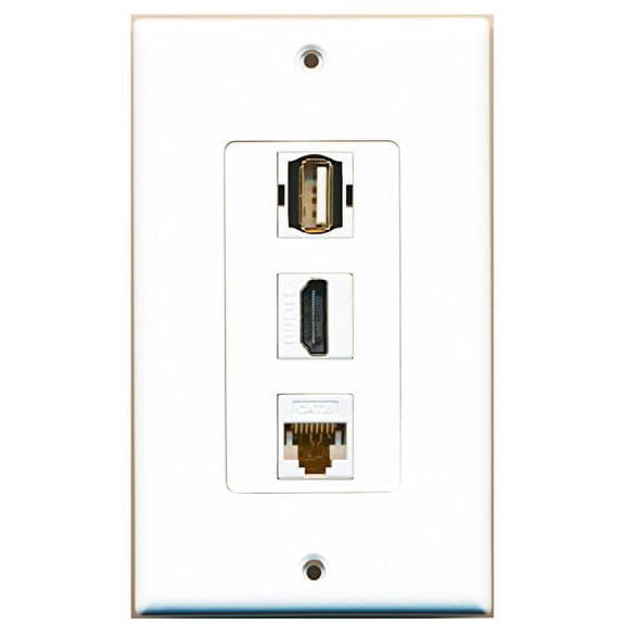 RiteAV - 1 Port HDMI 1 USB A-A 1 Cat6 Ethernet White Wall Plate Decorative