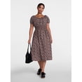 thumbnail image 2 of Scenario Women's and Women's Plus Smocked Waist Peasant Midi Dress with Puff Sleeves, Sizes XS-4X, 2 of 6