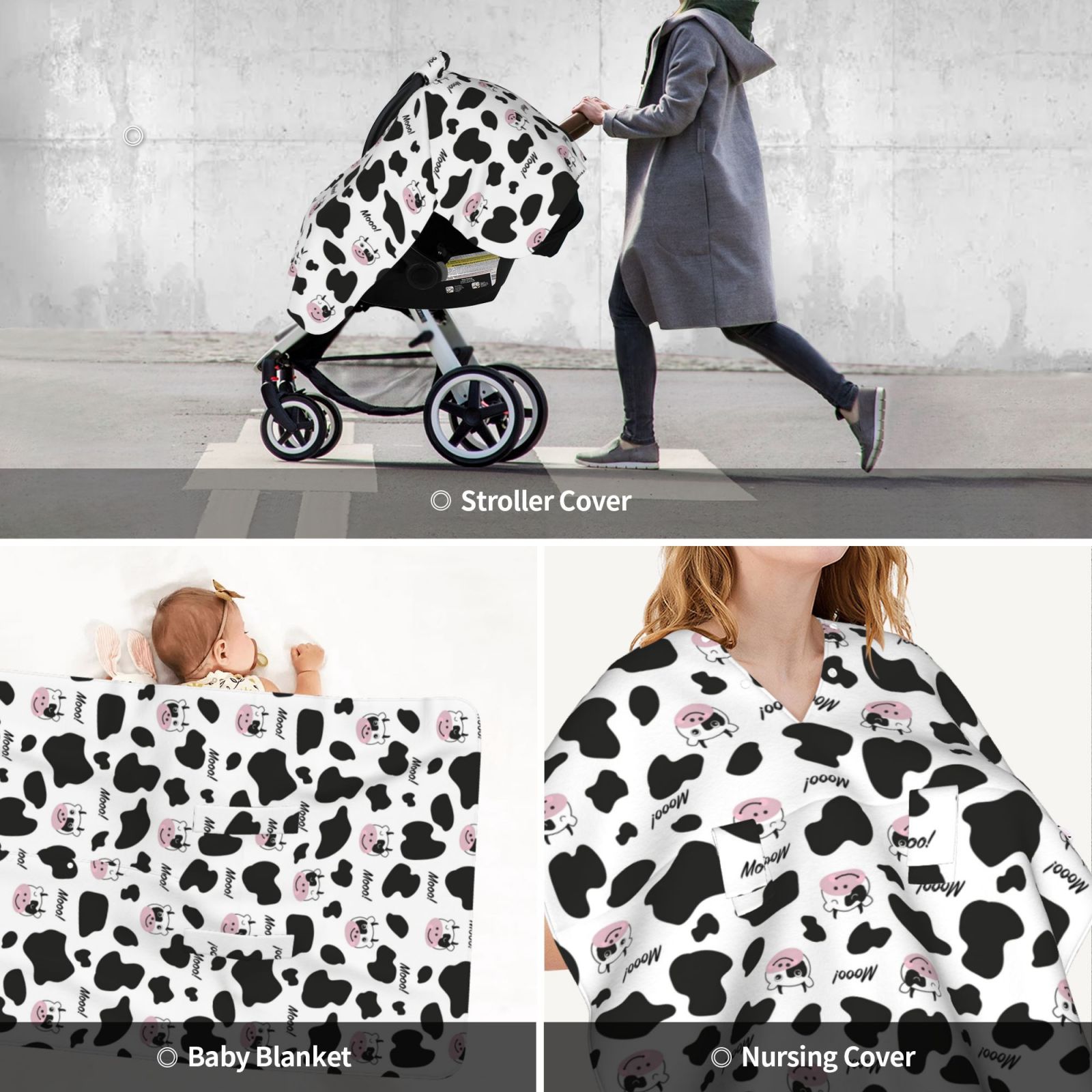 Car Seat Cover Baby - Cartoon Cute Cow Print Cow Head Breathable Infant Car Seat Cover for Baby Carseat, Lightweight Comfort Baby Essentials Must Haves Newborn Stuff for Girl Boy
