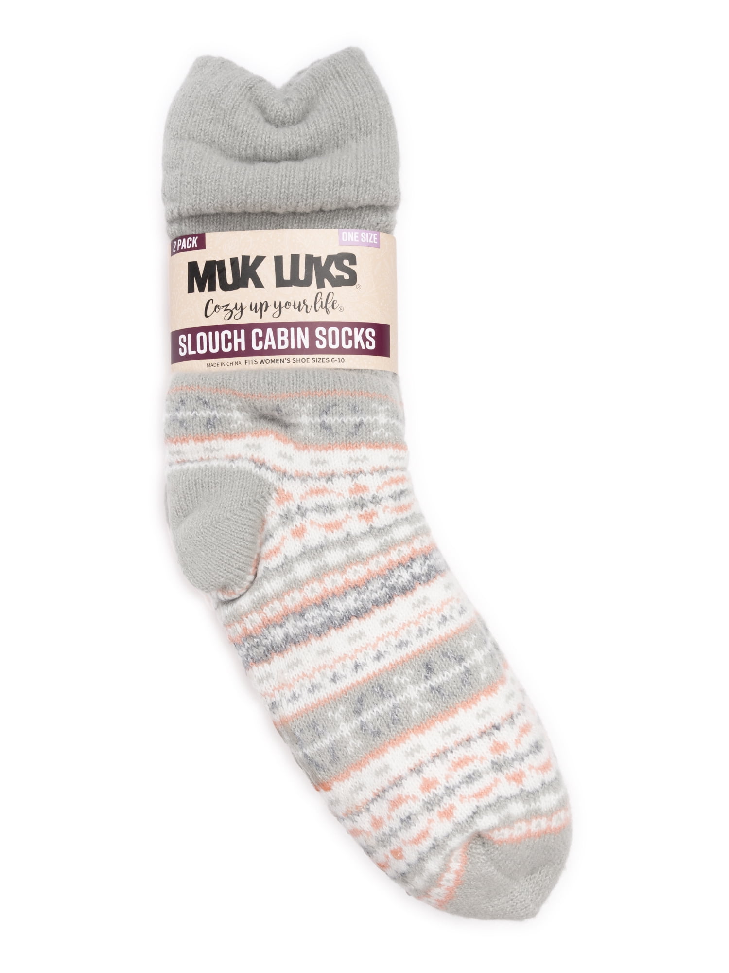 MUK LUKS Women's Tall Slouch Cabin Socks, 2-Pack, OSFM