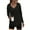 Black, variant on Women's Long Sleeve V Neck Waffle Weave Drawstring Hoodie Pullover