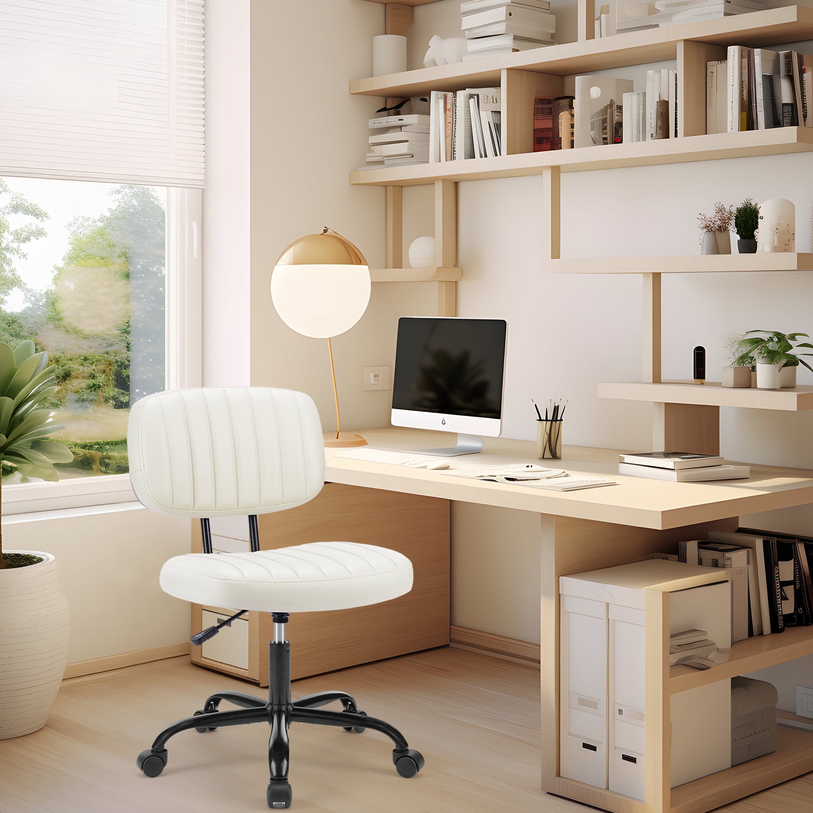 Gianna Armless Office Desk Chair with Adjustable Height, 360°Swivel, and Computer Chair with Lumbar Support, White