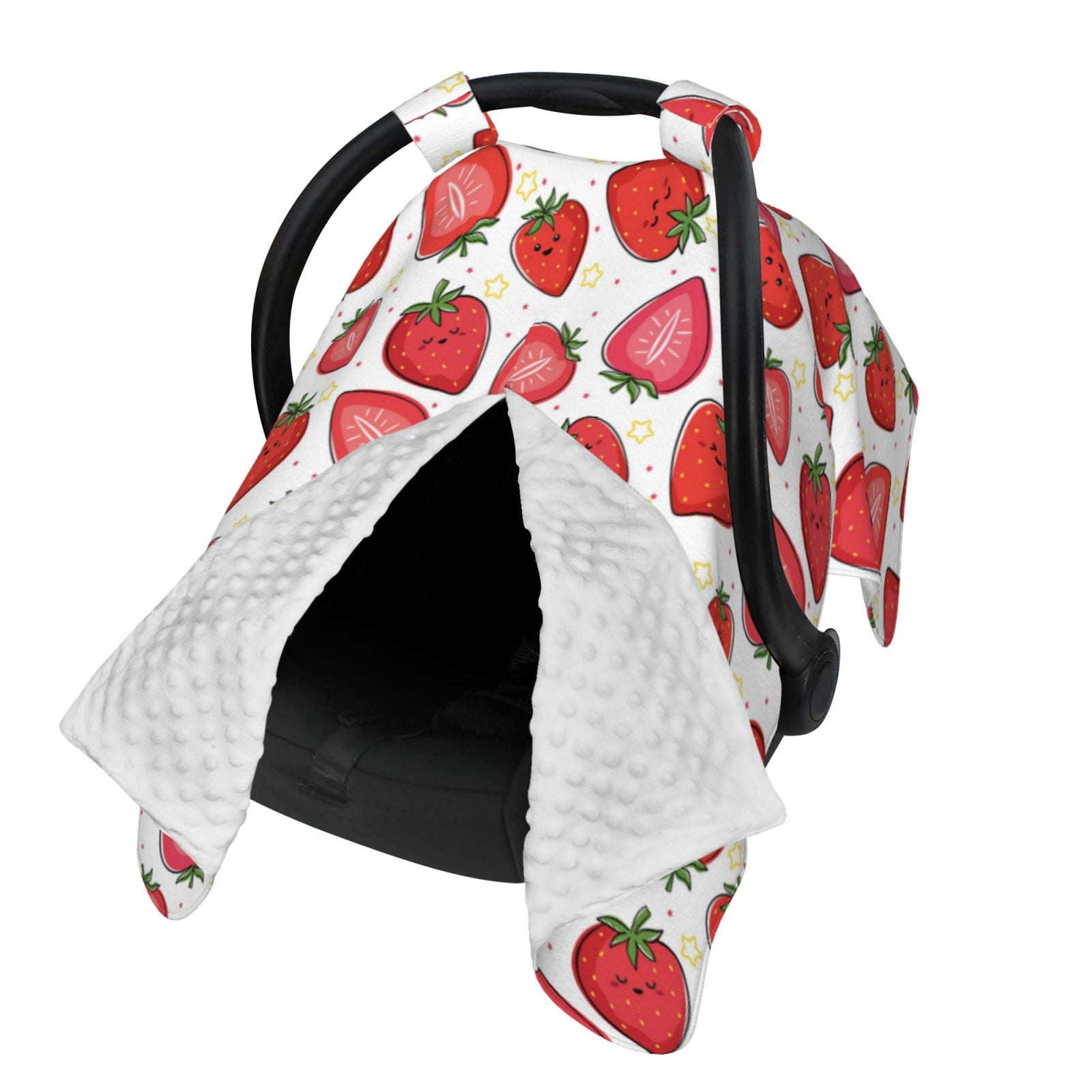 Naloa Hand Drawn Strawberry Baby Car Seat Cover, Breathable Baby Carrier Cover, Multiuse Baby Carrier Cover & Nursing Breastfeeding Cover