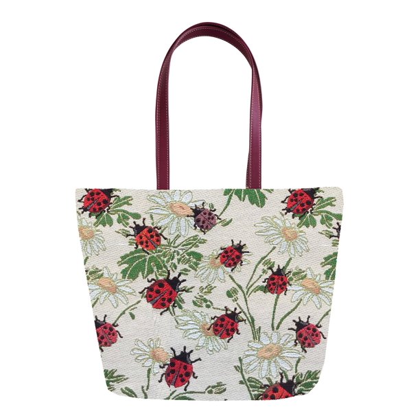 Bolso Tote de Tapiz Signare con Mariquita y Margarita para Hombro 42x35x13 cm