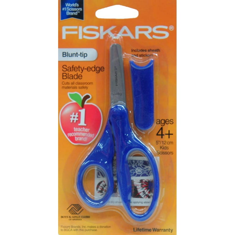 Fiskars SoftGrip Kids Scissors, 5, Blunt, School Supplies for Kids 4+,  Blue/Black Lightning