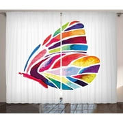 Interestprint Decor Curtains 2 Panels Set, Butterfly with Rainbow Colored Wings Geometric Lines Modern Artwork, Window Drapes for Living Room Bedroom, 108W X 90L Inches, Multicolor, by Ambesonne
