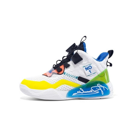 

Tenmix Kids Comfortable Trainers Outdoor Mid Top Sports Breathable Basketball Shoes White Blue 13c