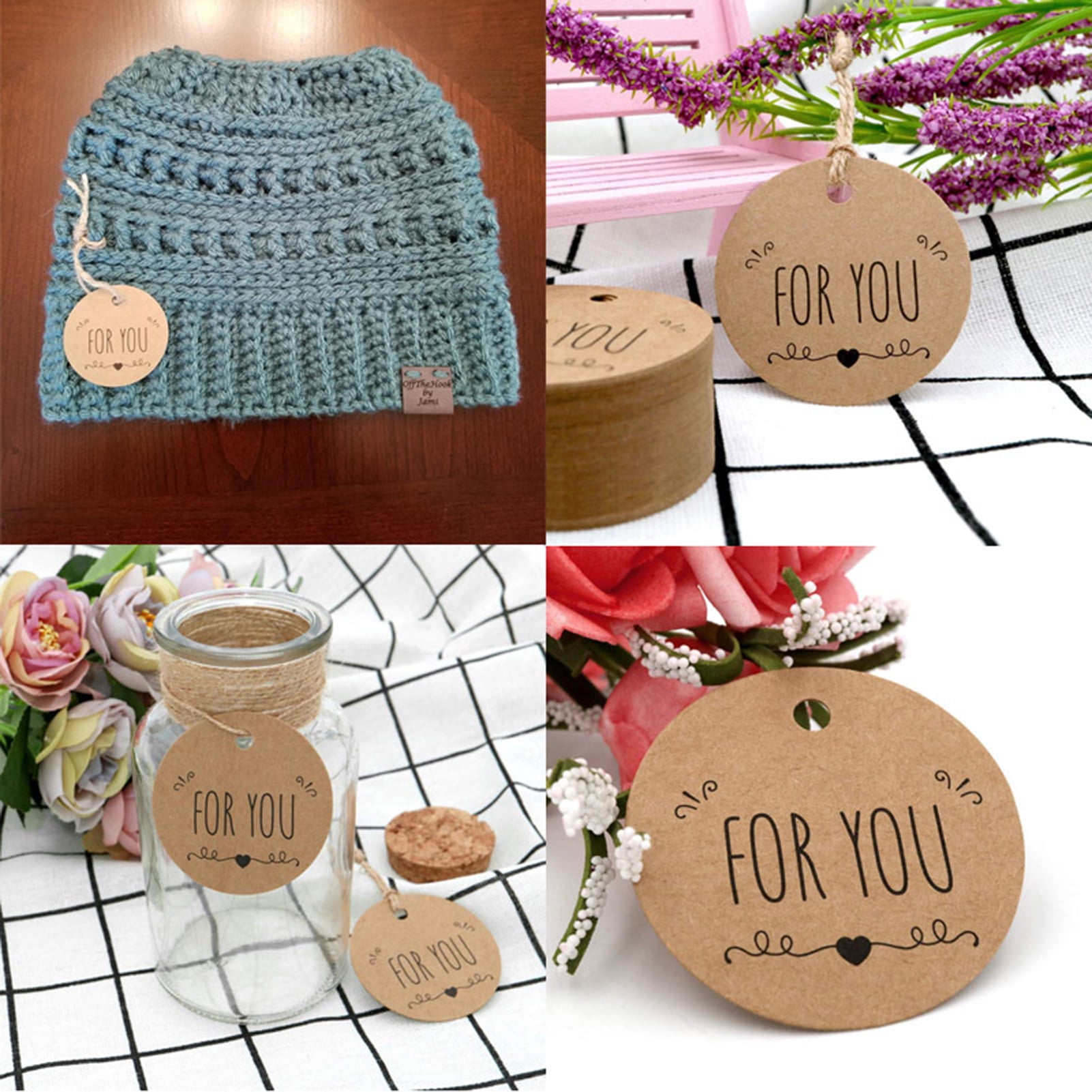 AYYUFE 500Pcs Gift Tag with 20m Jute Twine Round/Heart/Rectangle Shaped Blank Design DIY Thick Wedding Thanksgiving Christmas Craft Tag Party Favors