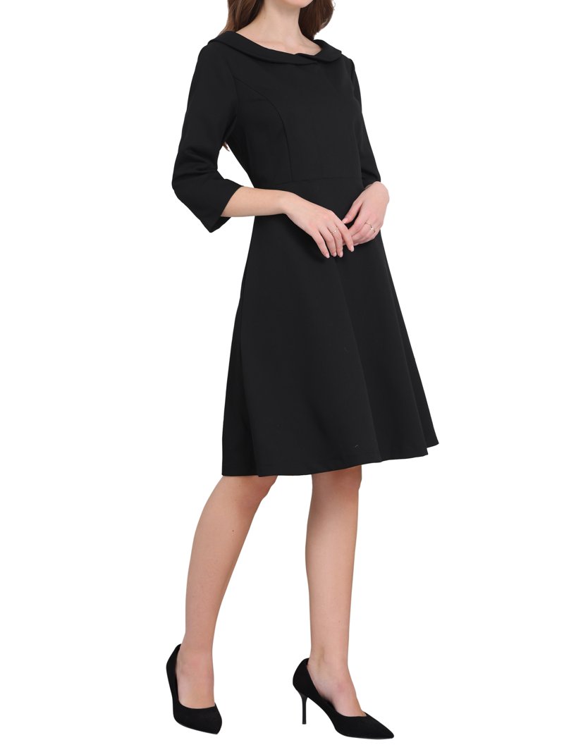 Inspire Chic Women's Peter Pan Collar Dress 3/4 Sleeve A Line Elegant Wear to Work Dresses 2XL Black