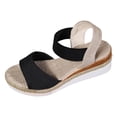 thumbnail image 5 of Rokment Women's Beach Platform Wedge Dressy Sandals Comfortable Breathable Color Block Linen Elastic Ankle Strap Espadrilles Walking Sandals Casual Chunky High Heel Dress Summer Shoes Black Size 8.5, 5 of 6