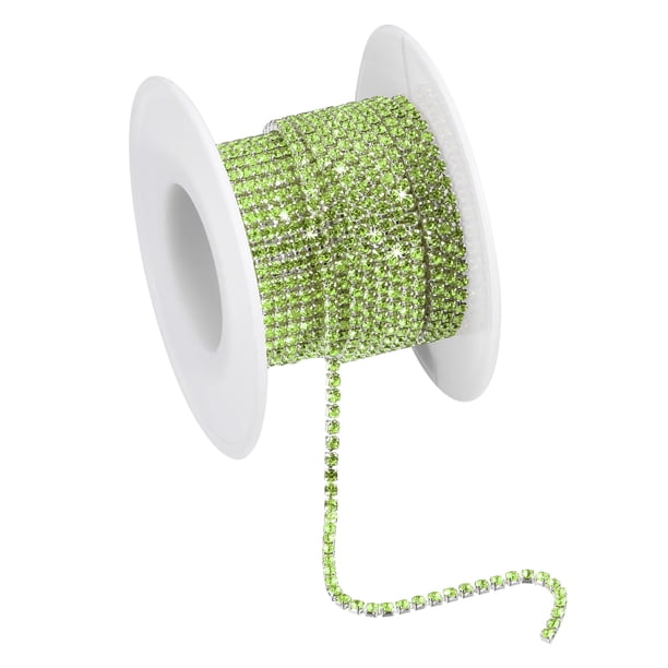 Cadena de cristal imitación diamante Unique Bargains 5.5 Yardas 2mm Plata Verde Claro