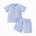 thumbnail image 3 of Kaprioy Baby Boys Clothes Set Toddler Boy Outfit Short Sleeve Button Down Shirt Tops Elastic Waist Shorts with Pockets Solid Summer Outfits Boys Simple 2PCS Set, 3 of 4