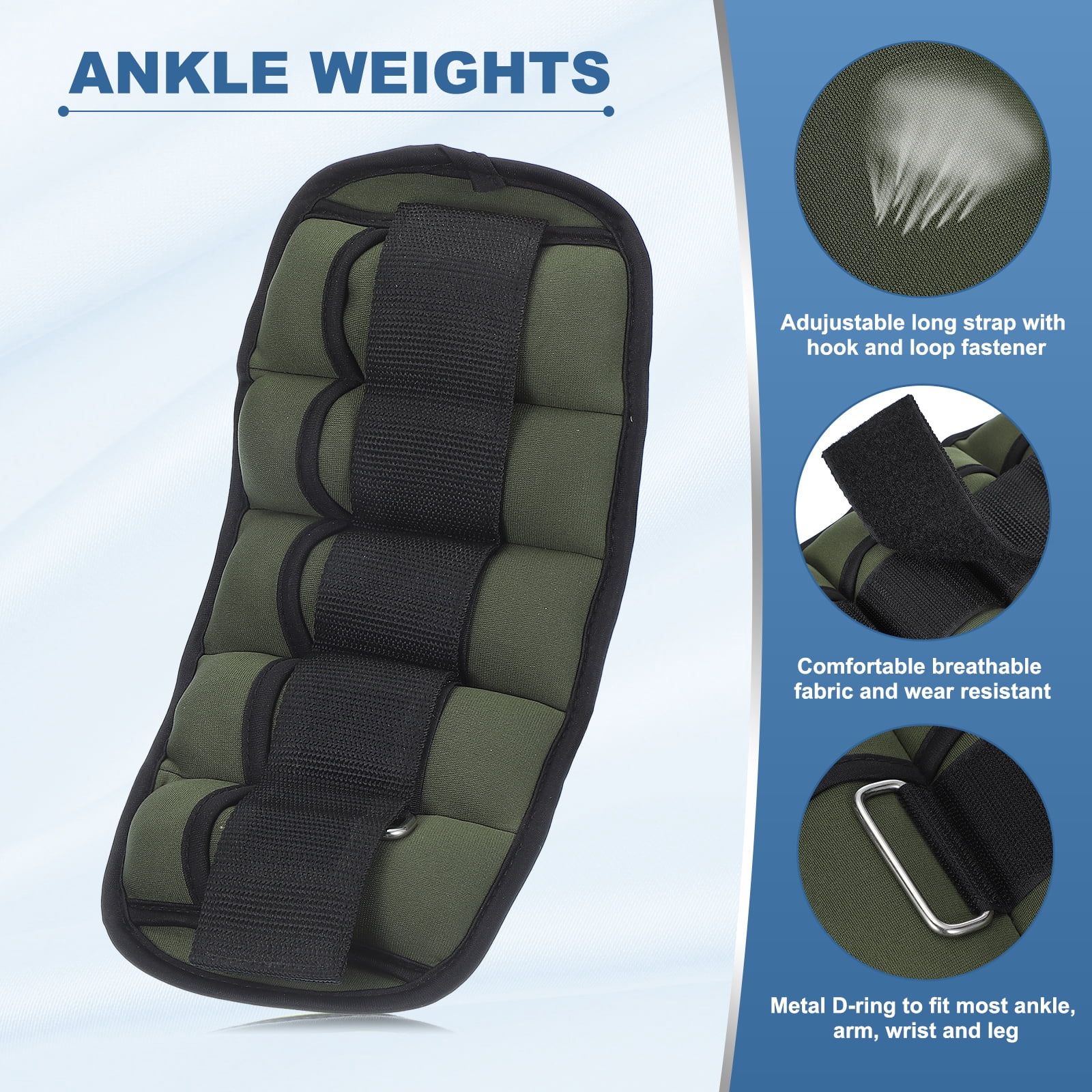 Uxcell 10 Lbs Total/ 5 Lbs Each Adjustable Ankle Weights Wrist Leg Arm Weights Sandbags for Women Men Dark Green