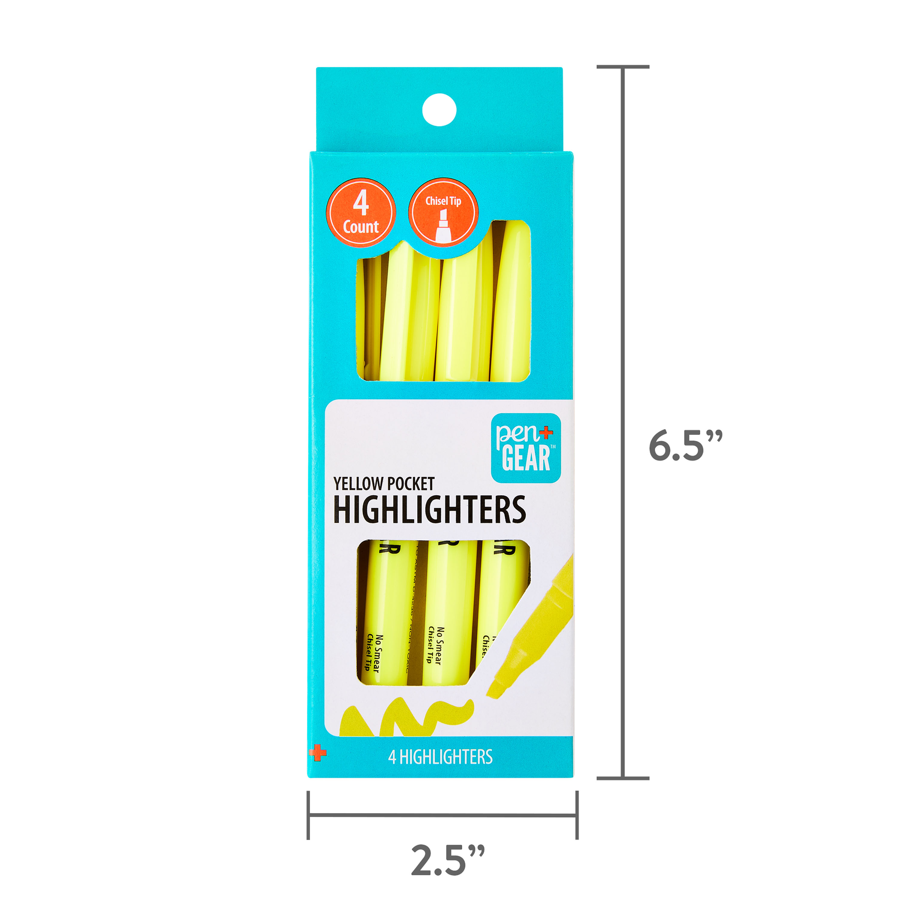 Resaltador de bolsillo Pen+Gear, punta cincel, amarillo, 2 piezas 6
