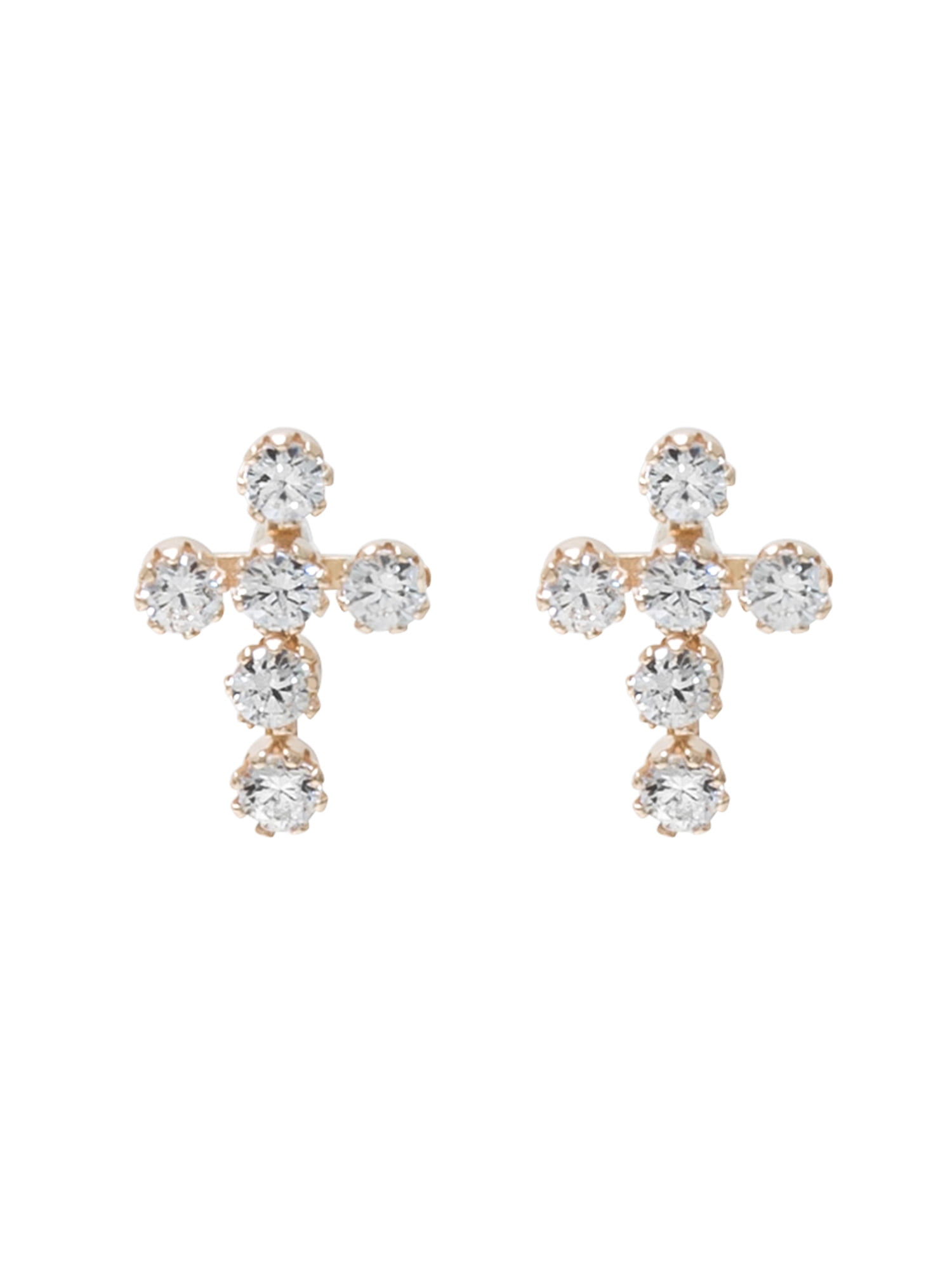 Brilliance Fine- Girl’s/Tween 14K Yellow Gold CZ Cross Stud Earrings