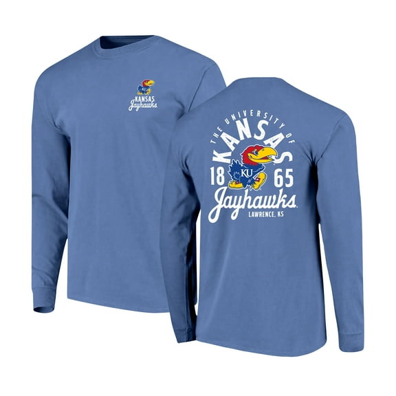 Men's Royal Kansas Jayhawks Comfort Colors Mascot Overlay Long Sleeve T-Shirt
