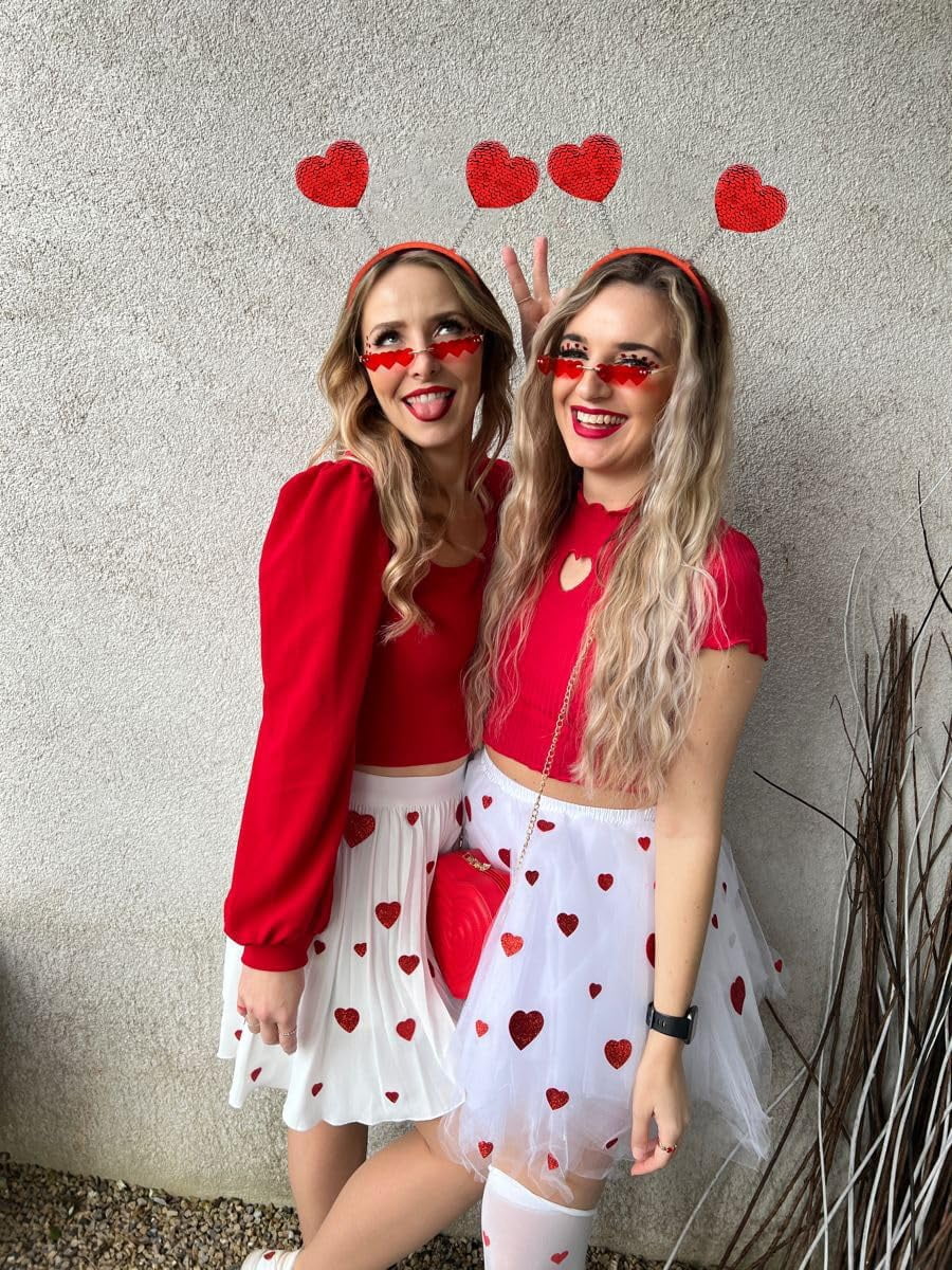 Lohol Sequin Heart Headband for Women, Red Cute Head Bopper for Halloween, Valentine's Day, Party & Wedding