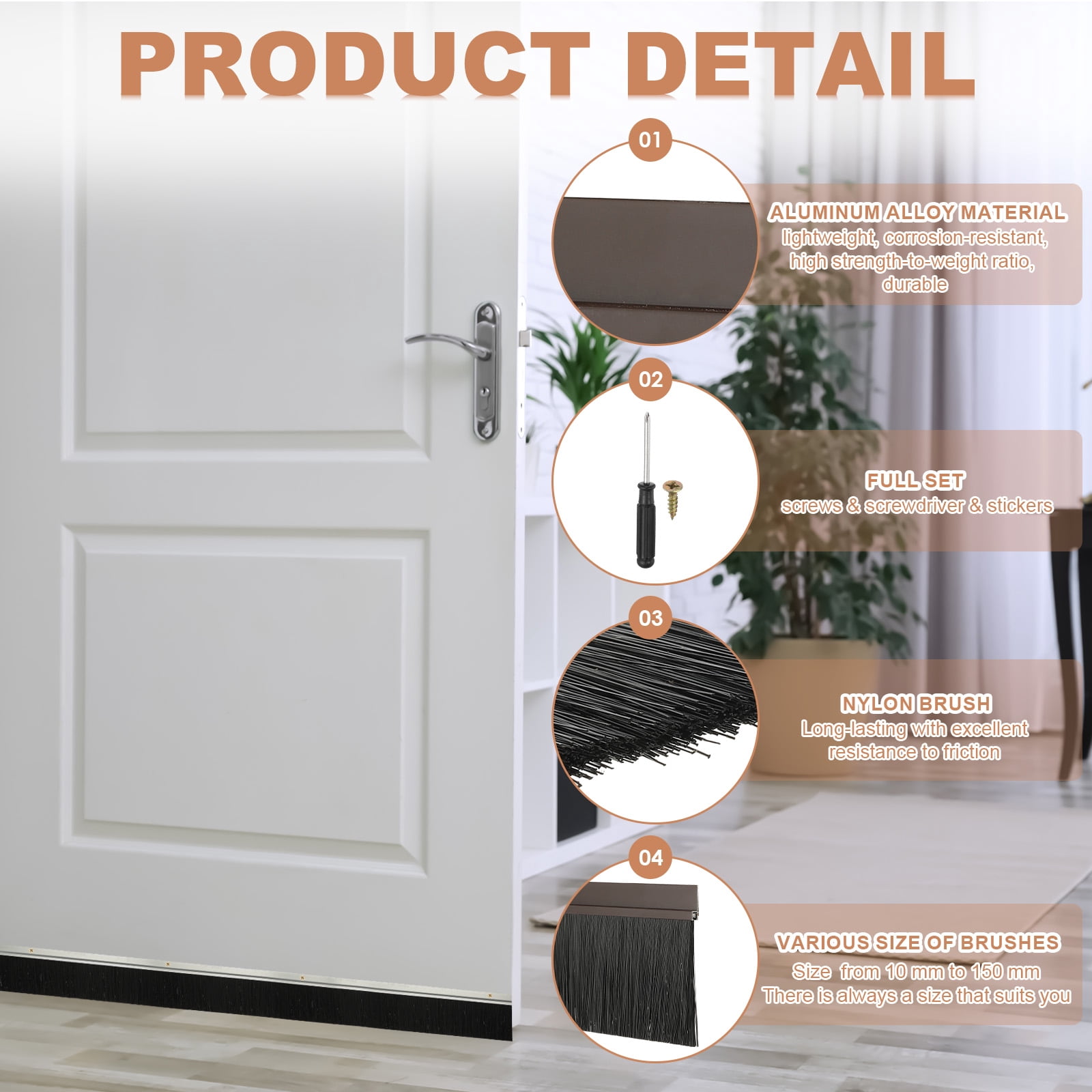 Uxcell Door Brush Sweeps H-shape Aluminum Alloy Holder Door Sweep for Bottom of Door Seal Garage Brown 0.39" x 39.37"