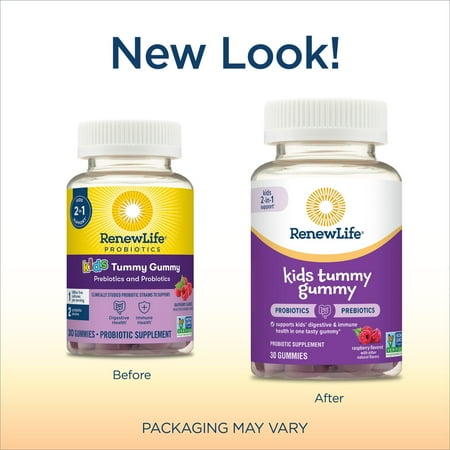 Renew Life Kids Tummy Gummy with Prebiotics and Probiotics ,Unisex, Raspberry, 30 Count