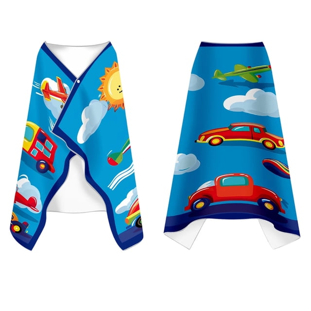 Kids Printed Swim Towel for Children, Quick-Dry Fabric with Snap Closure for Beach, Hot Spring, and Pool Use, Hooded Poncho Style