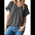 thumbnail image 2 of Blusa Informal de Verano para Mujer, de Corta, con Cuello en V, de Punto, Holgada, , Elegante. Gris Oscuro L, 2 of 8