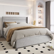 Einfach Queen Size Lift up Platform Storage Bed Frame with Fabric Upholstered Wingback Panel Headboard, Light Gray