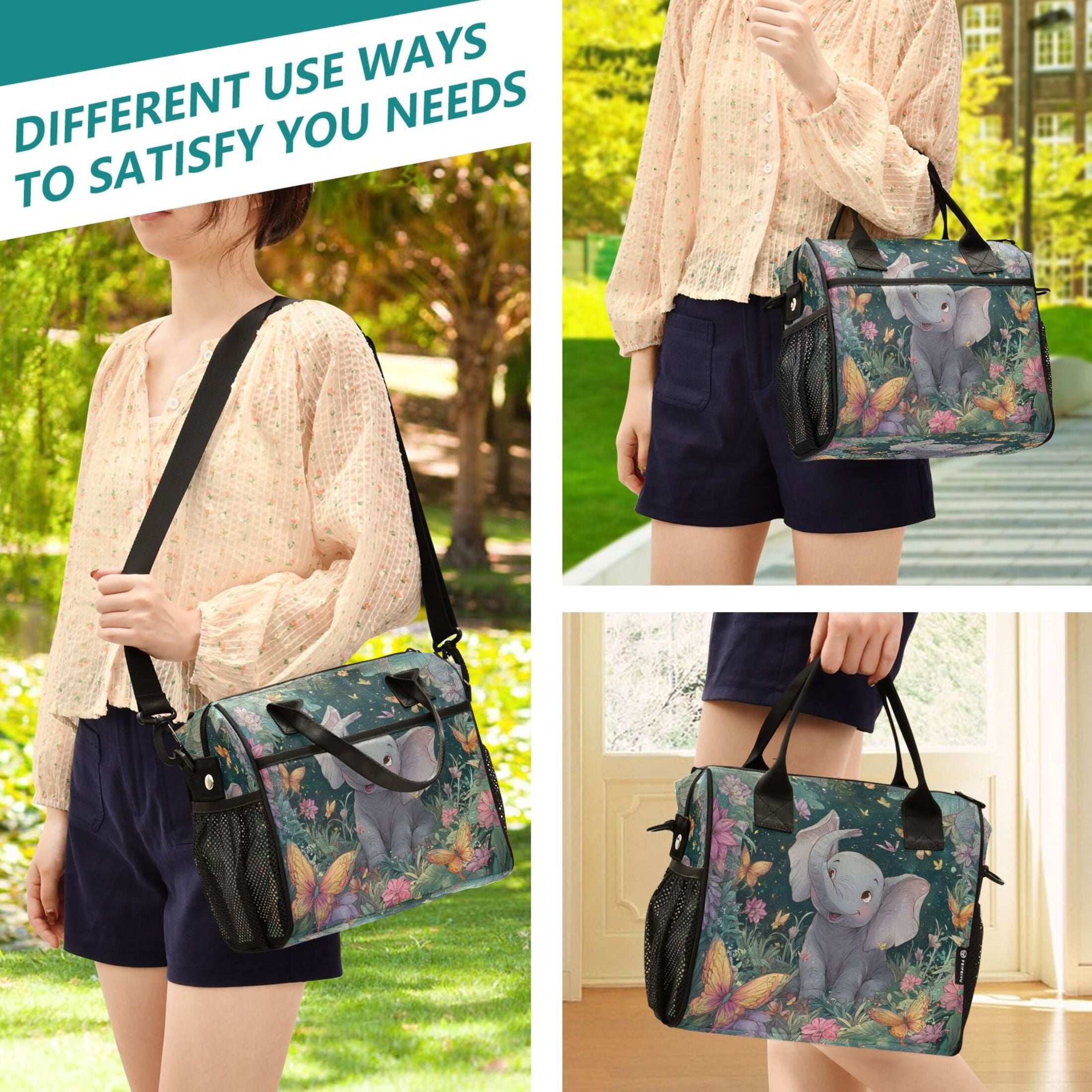 Large Insulated Lunch Bags for Women Men Leakproof Thermal Meal Lunch Tote Bag for Office Work Picnic Travel Cute Elephant 9L