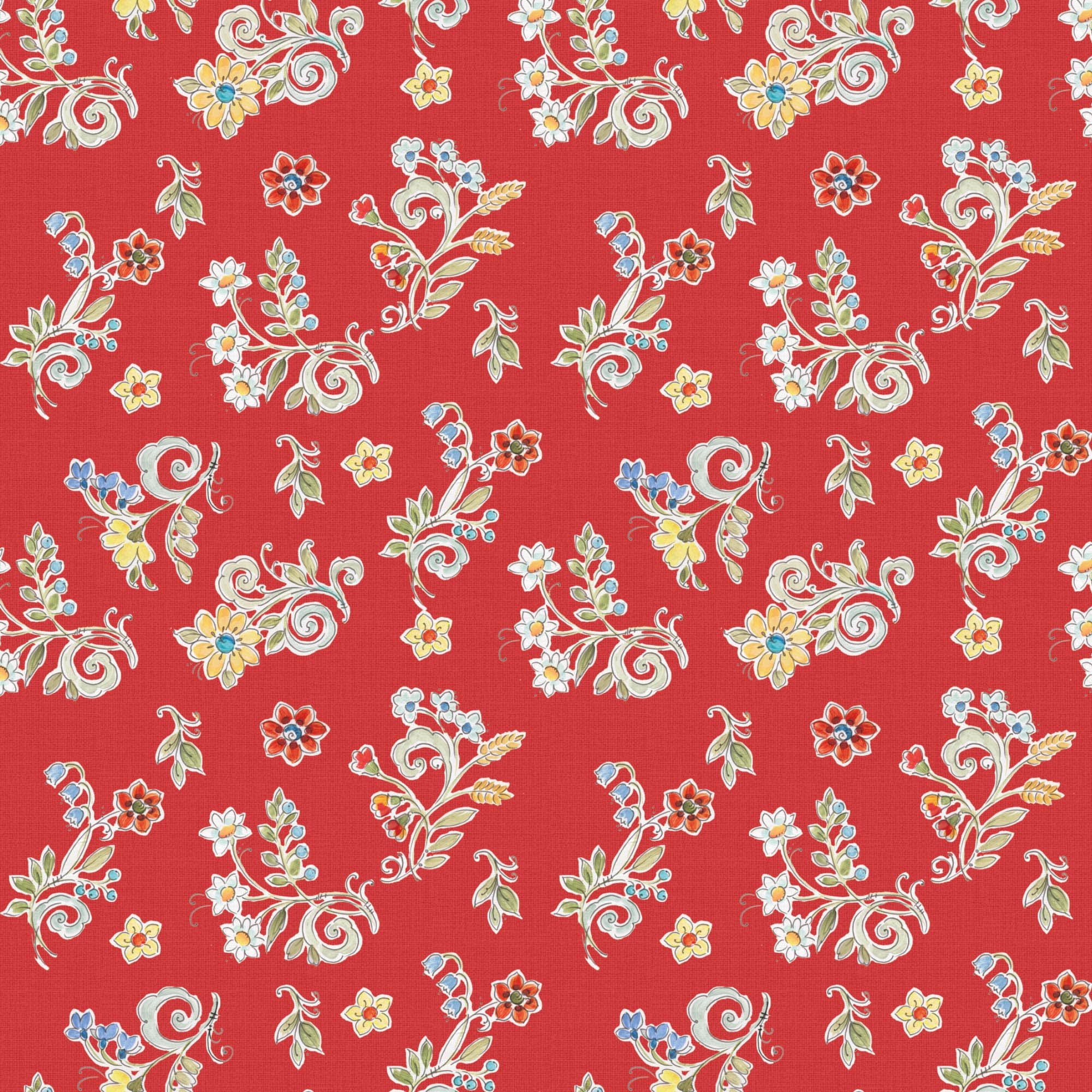 David Textiles Morning Bloom Ditsi Red Cotton 1 Yard Fabric Cut