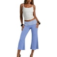 thumbnail image 6 of IYYVV Gaucho Pants Women Fold Over Cropped Capri Pants Low Rise Wide Leg Yoga Capris Palazzo Culotte Stretch Bottoms Blue XL, 6 of 6