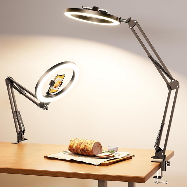 Aro de luz Evershop de 10" con doble brazo de escritorio y soporte para teléfono