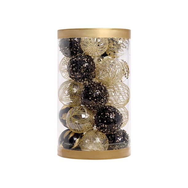 Toystoory Decoraciones festivas de plástico para árbol de Navidad Adornos de bolas navideñas brillantes agregan Navidad Kits de decoración para fiestas Oro negro