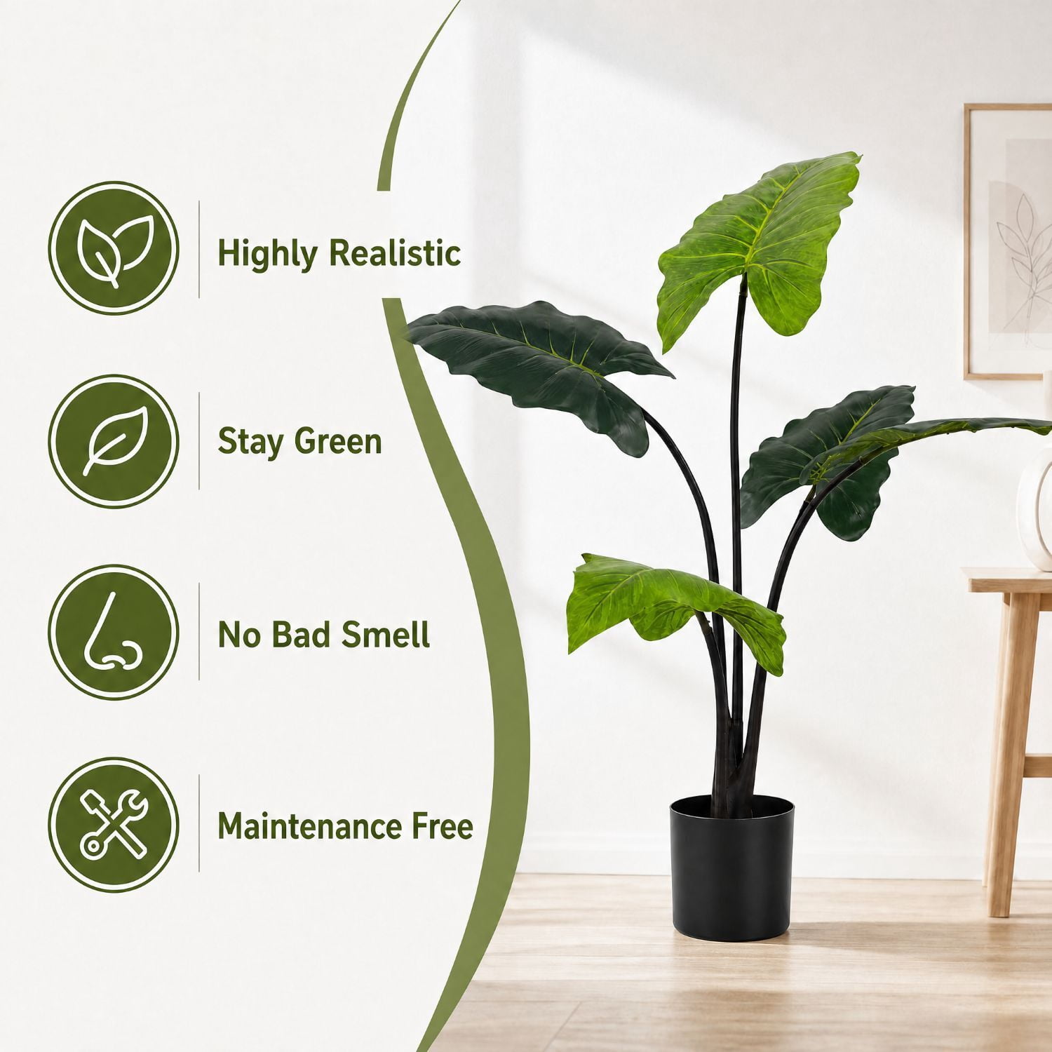 Easy4Home 3.4FT Artificial Plant Fake Caladium Plant Potted Indoor Faux Floor Plant for Home Office Decor, Green