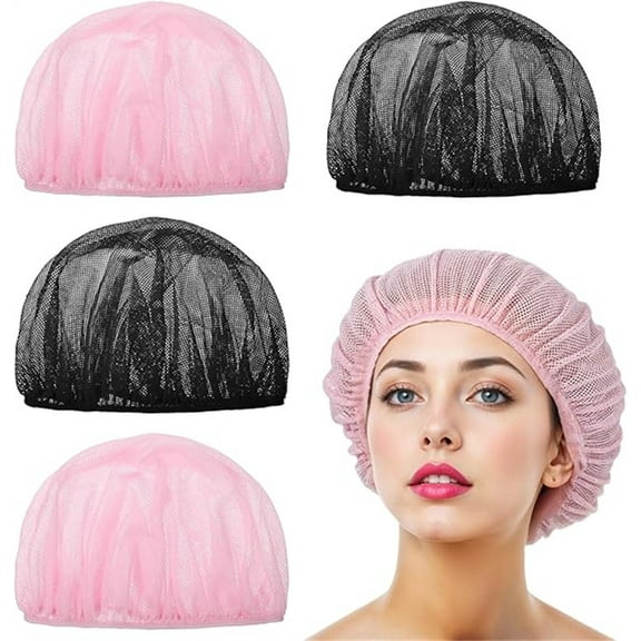 NOGIS 4pcs Mesh Sleeping Caps for Curly Hair, Mesh Sleep Bonnets For Sleeping Night, Hair Net For Rollers, Elastic Hairnet for Women