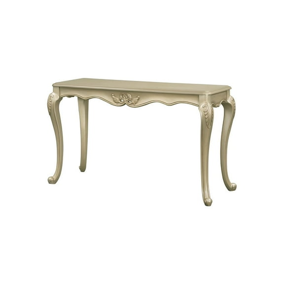 ACME Libertee Wood Rectangular Sofa Table with Floral Trim in Champagne Gold