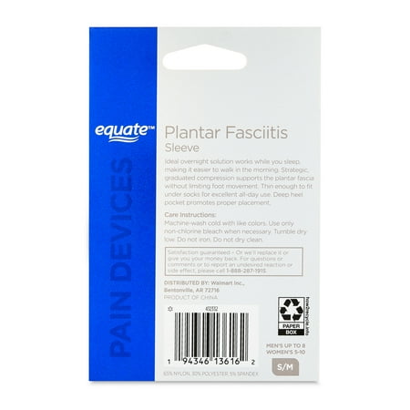 Equate Plantar Fasciitis Sleeve, S/M, 2 Count