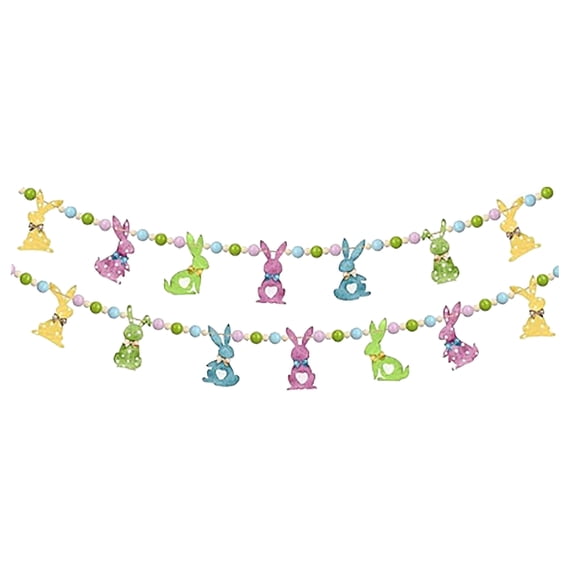 JHEHF Easter Rabbits Garland with Wooden Beads Hanging Garland for Mantels, Fireplaces, Living Rooms, Bedrooms Indoor Outdoor Decoration Home Party Supplies
