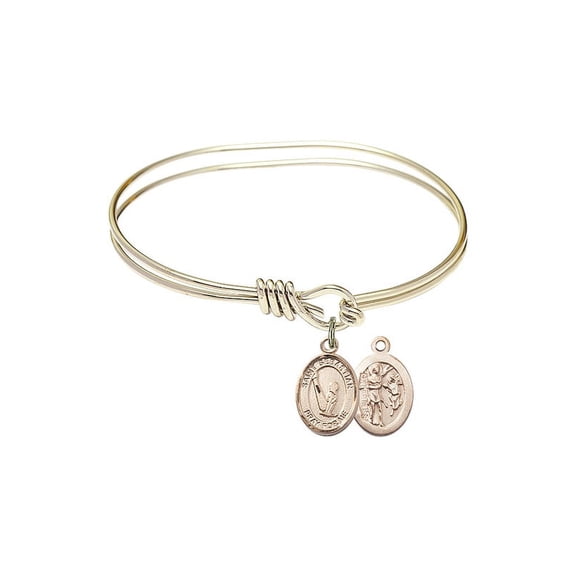 5 3/4 inch Oval Eye Hook Bangle Bracelet w/ St. Sebastian/Gymnastics in Gold-Filled