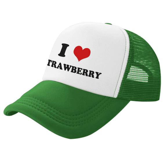 I Heart Strawberry Love Food Funny Trucker Hat Baseball Cap Unisex Green