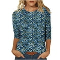 thumbnail image 2 of CLOISE Womens 3/4 Sleeve Tops Plus Size Shirts Crewneck Casual Pullover Print Loose Summer Blouses Blue L, 2 of 5