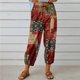 thumbnail image 2 of Pantalones de pierna ancha para mujer, estampado floral, cintura elástica, cierre con cordón, pantalones cortos con puños ceñidos, Rojo L, 2 of 6