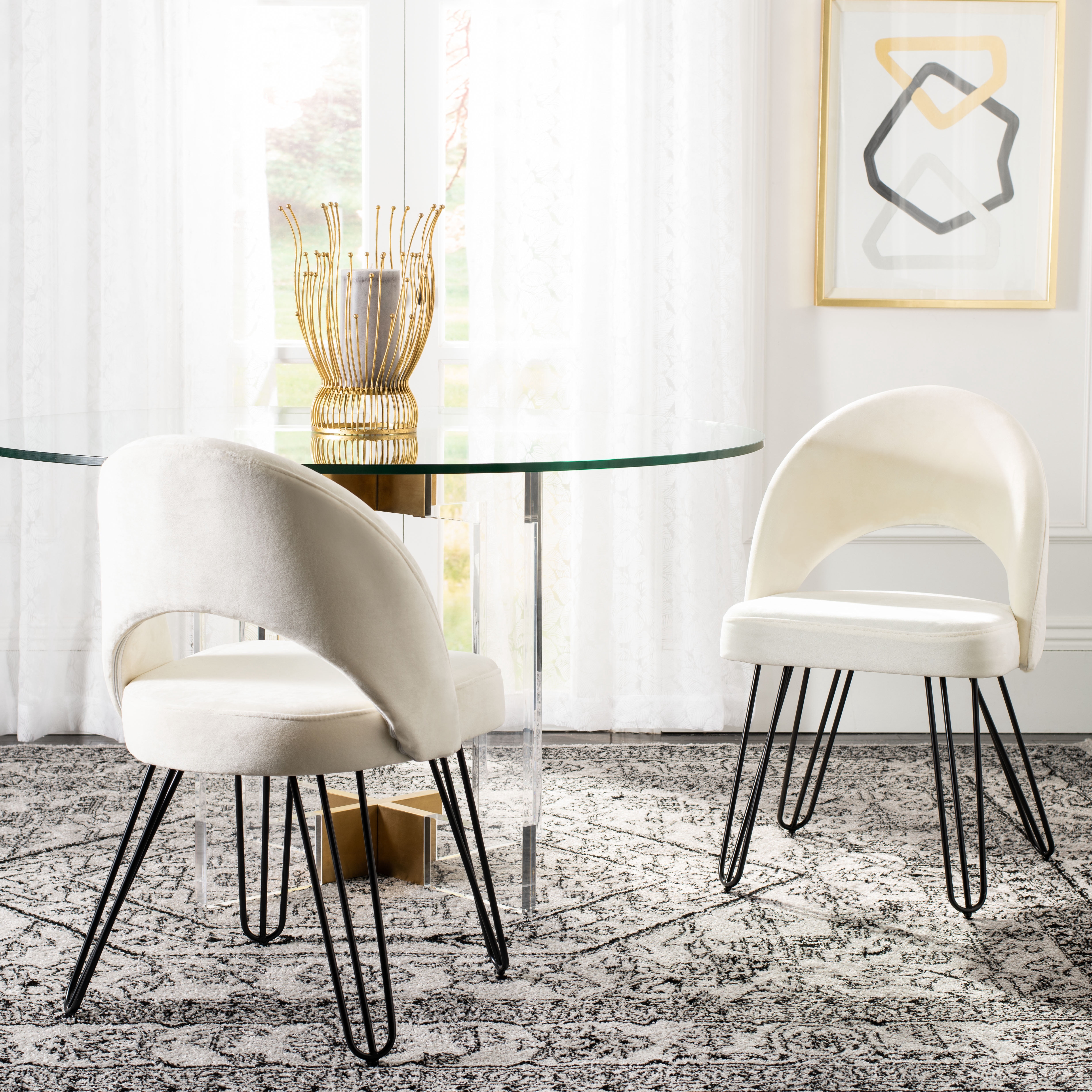 SAFAVIEH Jora Velvet Retro Dining Chair, Set of 2, Cream/Black