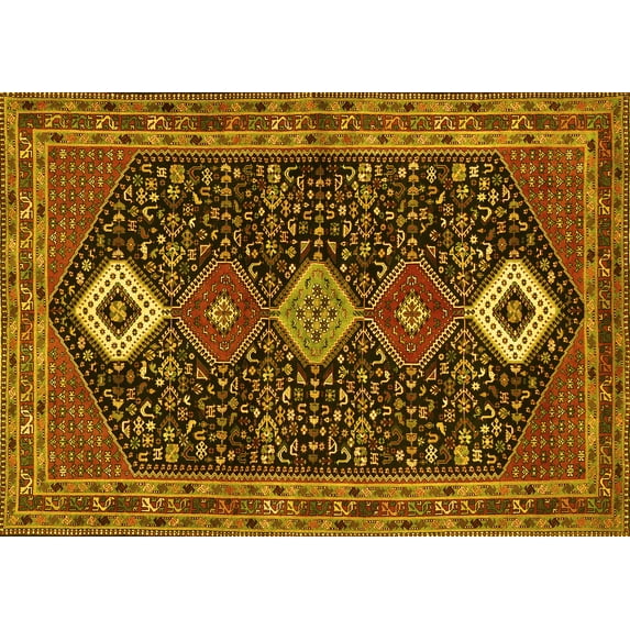 Ahgly Company Machine Washable Indoor Rectangle Persian Yellow Traditional Area Rugs, 8' x 12'