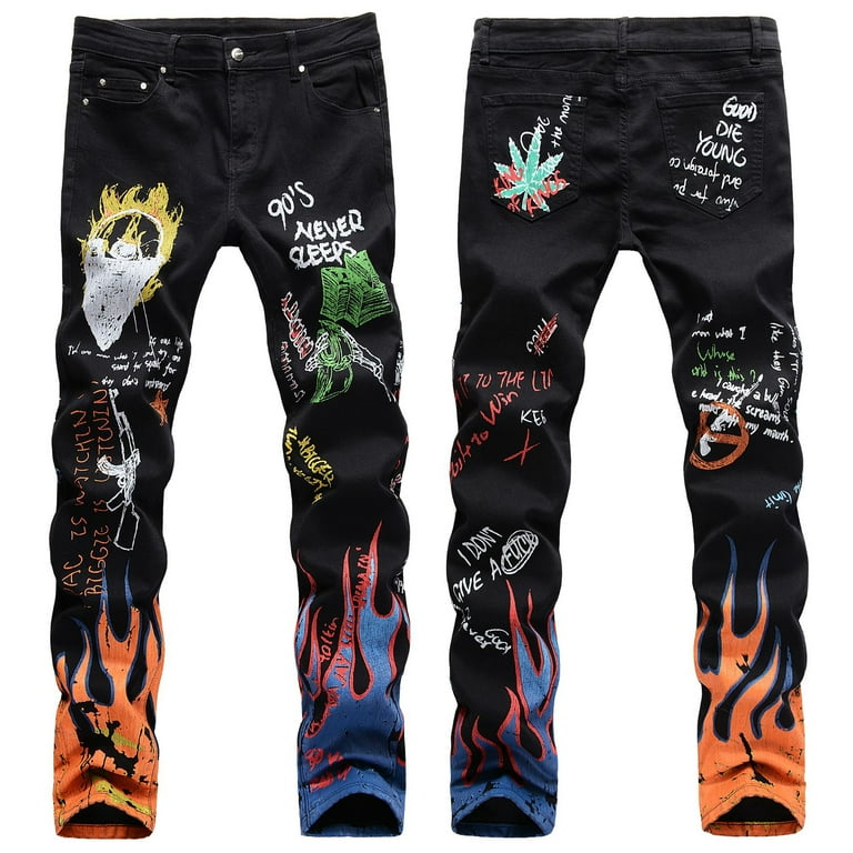 3D Painted Graffiti Printed Jeans Men's Hip Hop Pants , Punk 3D Painted Graffiti Printed Jeans Men's Hip Hop Pants , Punk